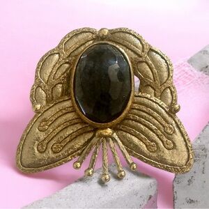 Vintage Signed Artisan IXEL Gold Mixed Metals and Smoke Black Brooch Pendant